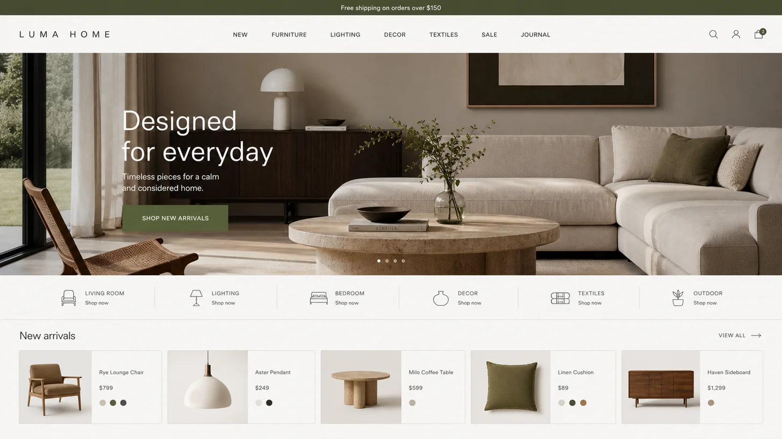 Luma Home 16:9 masaüstü ana sayfa